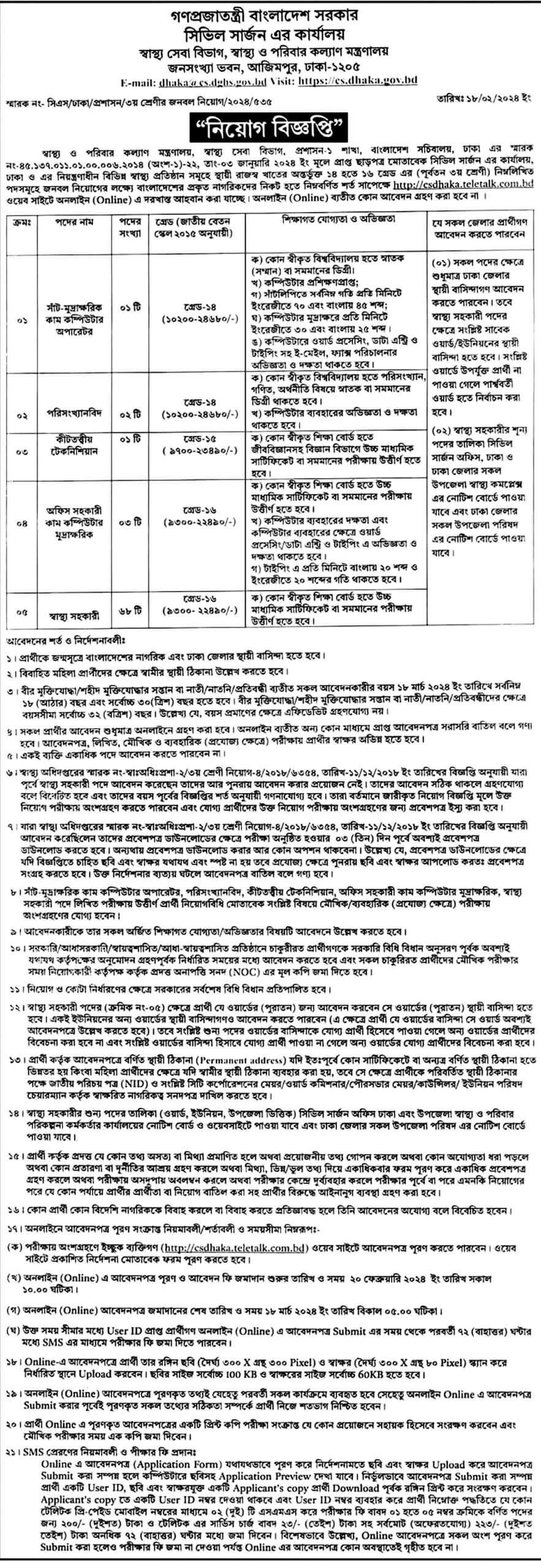 ঢাকা জেলার সিভিল সার্জন কার্যালয়ের অফিসিয়াল কর্তৃপক্ষের নোটিশ :